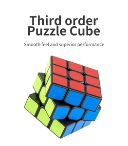 Macro view of a classic 3x3 puzzle cube with black frame and vibrant colored stickers