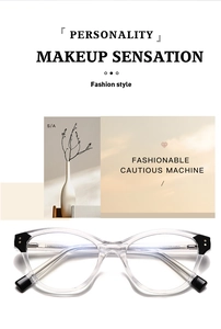 Front view of modern transparent frame glasses with black accents and sleek temples