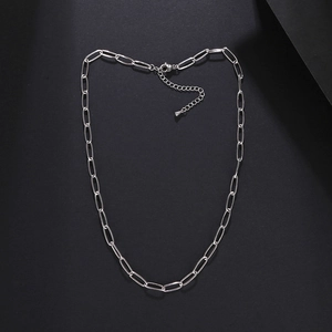 Polished silver stainless steel paperclip chain necklace with lobster clasp and extender
