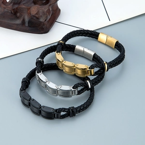 Braided Genuine Leather Bracelet With 316L Stainless Steel Magnetic Clasp Personalized Punk Bangle For Men Fashion