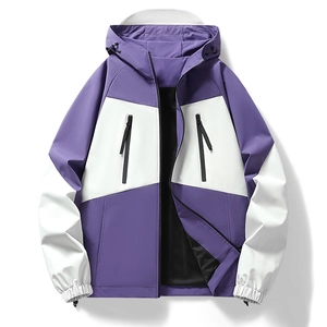 Men Hooded Windbreaker Jacket Polyester Windproof Color Block Outdoor Casual Zip Up Outerwear Lightweight Coat