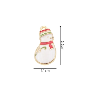 Detail showing a 2.2cm enamel snowman charm with red and green accents on white background