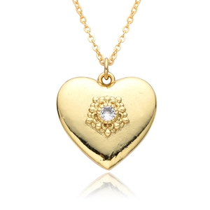 Minimalist 18K gold plated heart pendant necklace with sparkling crystal and mirror reflection