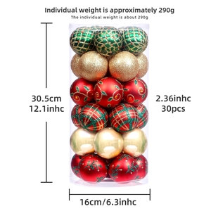 Detailed size specifications for 30pcs assorted 6cm colored Christmas ball ornament set