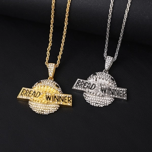 Hip Hop Bread Winner Pendant Necklace Alloy Rhinestone Iced Out Planet Sphere Rap Jewelry Streetwear For Men