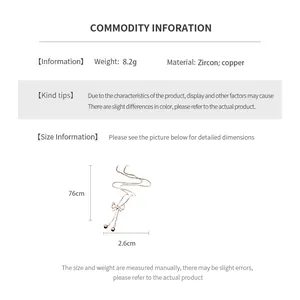 Detailed chart showing zircon bow necklace dimensions of 76cm length and 2.6cm pendant