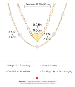 Λεπτομερής προβολή κολιέ με πέρλες 45cm με χρυσό μενταγιόν καρδιά και κράμα μετάλλου