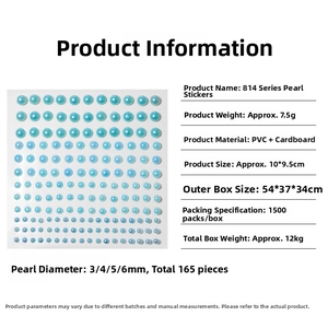 Detail view of cyan pearl stickers in 3, 4, 5, and 6mm sizes for hair and nail art decor