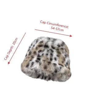Leopard print faux fur bucket hat for women with 20cm depth and 54-57cm circumference