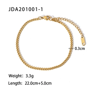 Gold stainless steel Cuban link anklet for women with adjustable lobster clasp closure