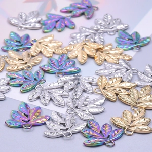 Leaf charms in gold, silver, and rainbow stainless steel for DIY jewelry making