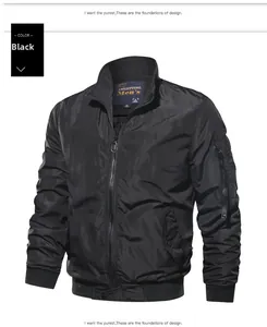 Close-up of black bomber jacket featuring sleeve utility pocket and ribbed collar details