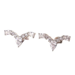 Silver teardrop zircon titanium steel earrings with V-shape sparkling crystal design