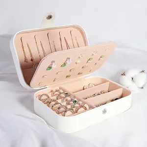 Portable Travel Jewelry Organizer Box PU Leather Double Layer Ring Necklace Earring Storage Case Waterproof Velvet Lining