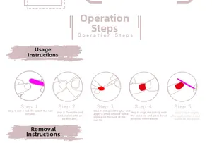 Illustrated guide for applying and removing gold glitter V-shaped French press-on nails
