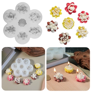 Succulent Flower 3D Silicone Mold Multi Cavity DIY Handmade Candle Soap Resin Plaster Craft Tool Flexible White