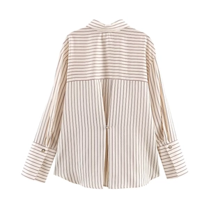 Women's striped shirt with unique patchwork design and split back detailing