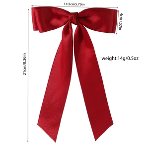 Red double-layered polyester cotton bow hair clip with size 14.5cm and weight 14g