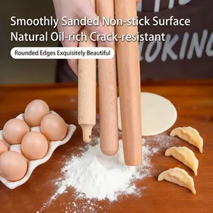 Three-piece solid wood rolling pin set for baking dough and dumplings on wooden table