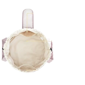Grand sac à cosmétiques à cordon violet clair avec poches intérieures beiges et rangement