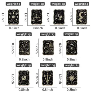 Größentabelle mit Abmessungen für Tarot-Emaille-Pins wie Die Liebenden und Der Mond