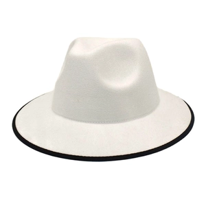 Classic white wool felt fedora hat with black brim edging and flat top for men and women