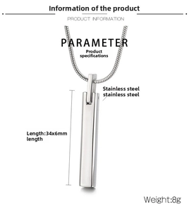 Polished stainless steel bar pendant 34x6mm with snake chain necklace for men