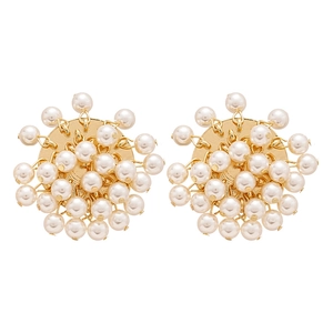 French vintage cluster pearl earrings with gold circular base and elegant white pearls