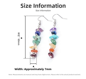 Size information for Seven Chakra natural stone earrings showing 60mm length and 7mm width
