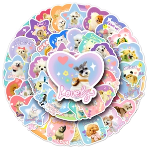 Detailed view of macaron-colored pet stickers with cute cat and dog photo designs
