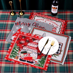Christmas Placemats Knitted Gnome Faceless Old Man Pattern Heat Insulated Dining Table Decoration Holiday Party Props