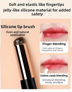 Macro detail of jelly silicone lip brush head showing smudge effect vs fingers