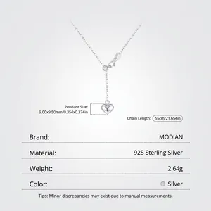 S925 sterling silver heart pendant Y-necklace with dimensions and product specifications