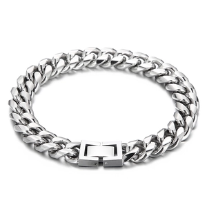 Bracciale cubano in acciaio inossidabile lucido con chiusura a scatola unisex