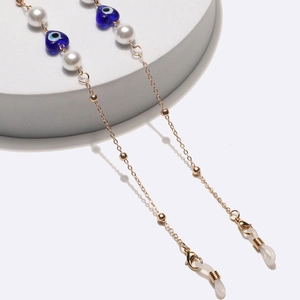 Fashion Eyeglass Chain Alloy Faux Artificial Pearl Resin Blue Heart Evil Eye Pendant Anti-Slip Glasses Lanyard Mask Strap Women