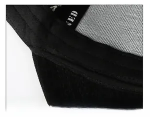 Detail of the widened thick sweatband with fine stitching inside the black baseball cap