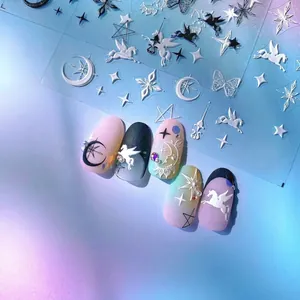 5D embossed nail stickers featuring dreamlike unicorn and star designs in TO1412 style