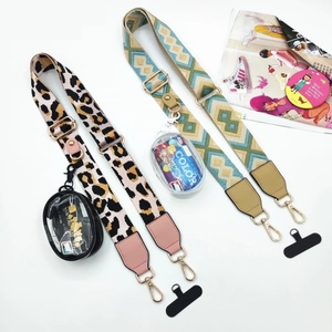 Adjustable wide crossbody bag straps with leopard and geometric patterns and PVC pouches