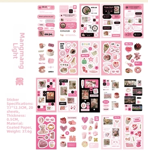 Pink deco sticker set with 20 pages of dessert, bear, and floral patterns on coated paper