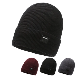 Knitted Beanie Hat Warm Winter Acrylic Ribbed Cold Cap With Mountain Patch For Men Women Outdoor Windproof