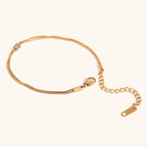 18K gold plated stainless steel double layer snake chain bracelet with knot design