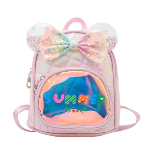 Pink sequin bow toddler backpack with glitter ears for girls preschool and kindergarten