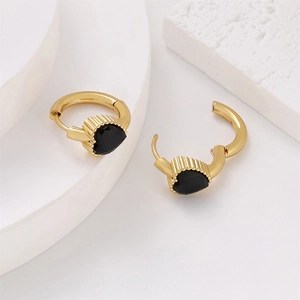 Elegant gold hoop earrings with heart-shaped black zircon inlay for women