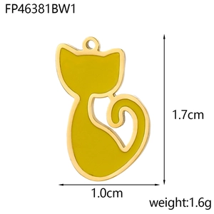Detailed size view of yellow enamel cat charm for DIY jewelry 1.7cm height