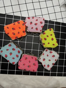 Mini strawberry canvas coin purses with metal clasps in a colorful multi-pack set