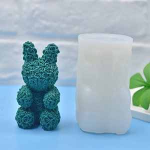 Rose Rabbit Shape Silicone Mold For DIY Candle Soap Making Fondant Cake Decorating Handcrafted 3D Animal Design