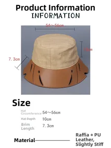 Dettagli taglia per cappello in rafia con tesa in pelle marrone e bordo di 7,3 cm
