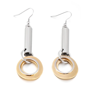 Boucles d'oreilles pendantes bicolores avec anneaux superposés dorés et argentés