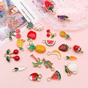 Assorted enamel fruit and plant charms including strawberry and grape for DIY jewelry