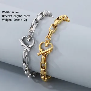 Minimalist 18K gold and silver plated stainless steel chunky heart toggle necklaces
